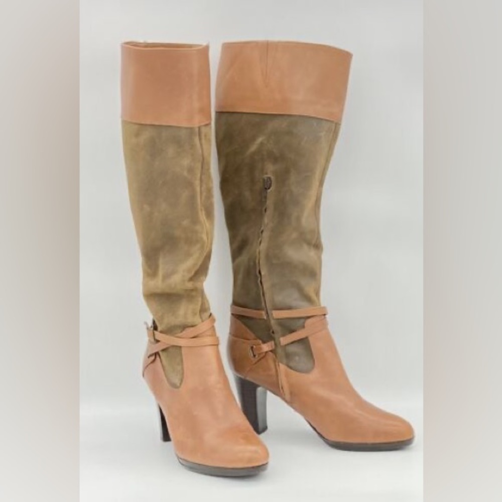 Lauren Ralph Lauren MISA Sz 9 Vachetta Leather/Oiled Suede Knee High Boots